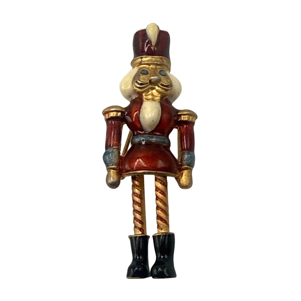 Vintage Vero Articulated Nutcracker Soldier Brooch Enamel Christmas Pin Move Leg